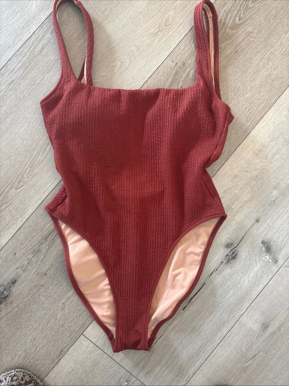 EUC J. Crew Textured Square Neck Scoop Back One Piece Swimsuit Sz 6 Brown